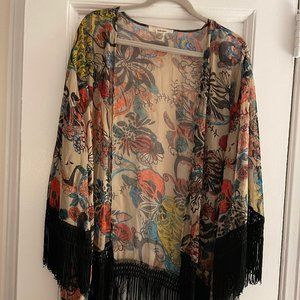 Sans Souci Women's Floral Open-Front Poncho with fringe, Size M
